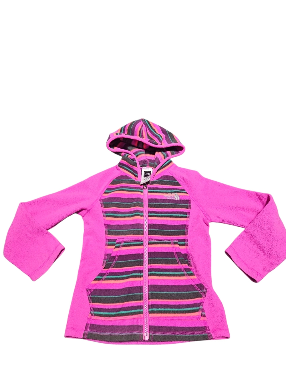 The North Face pink Striped Hooded Zip-Up Fleece Jacket - Kids xxs 5